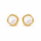 Round Frame Pearl Stud Earrings - pair view