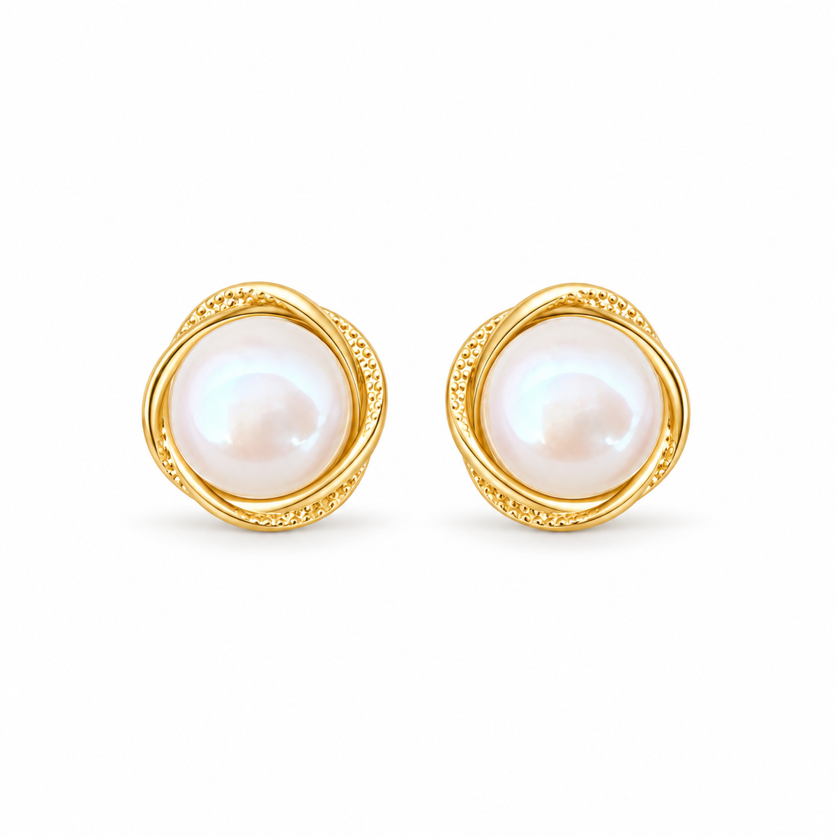 Round Frame Pearl Stud Earrings - pair view