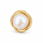 Round Frame Pearl Stud Earrings - single earring detail