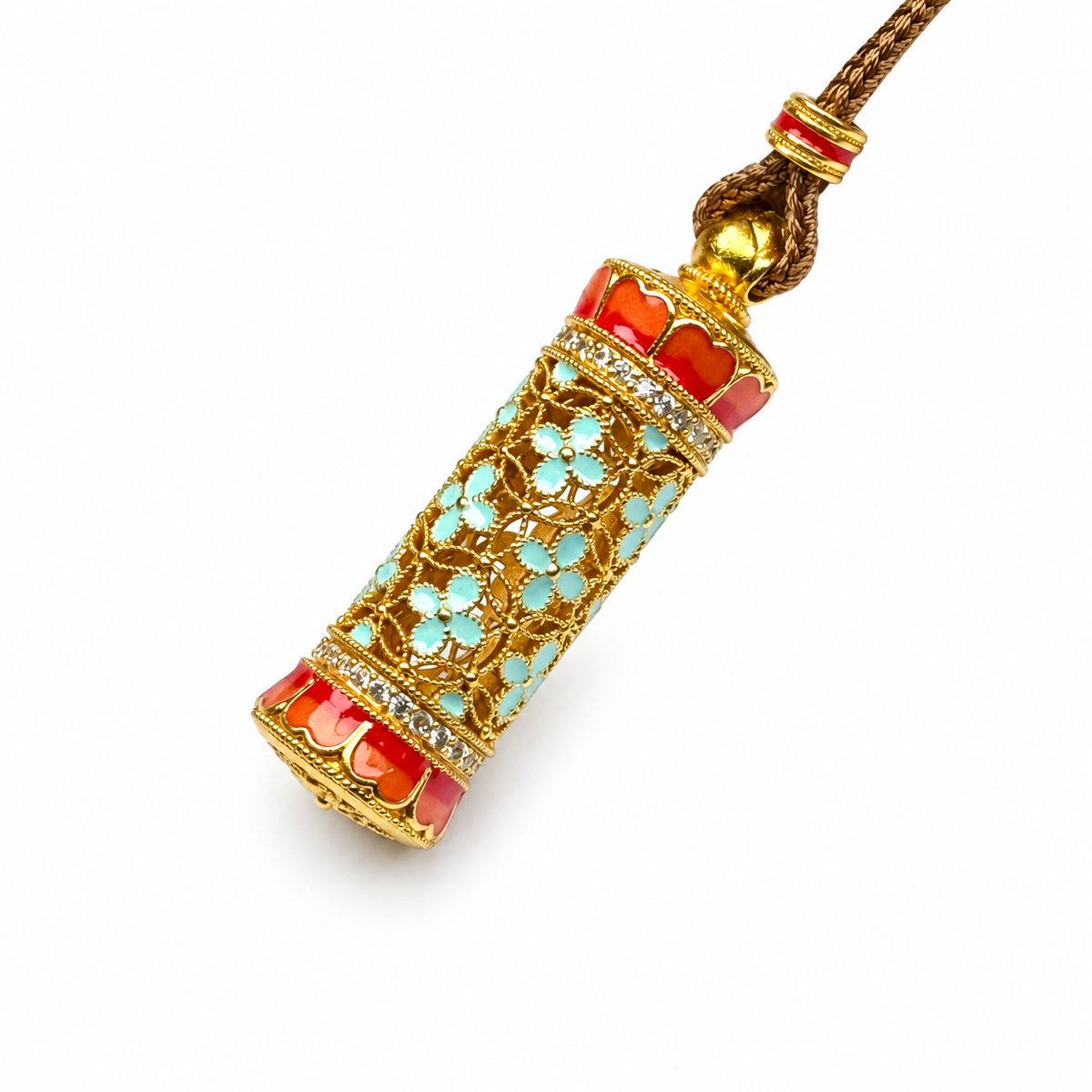 Gold-Tone Carved Column Pendant — detail view
