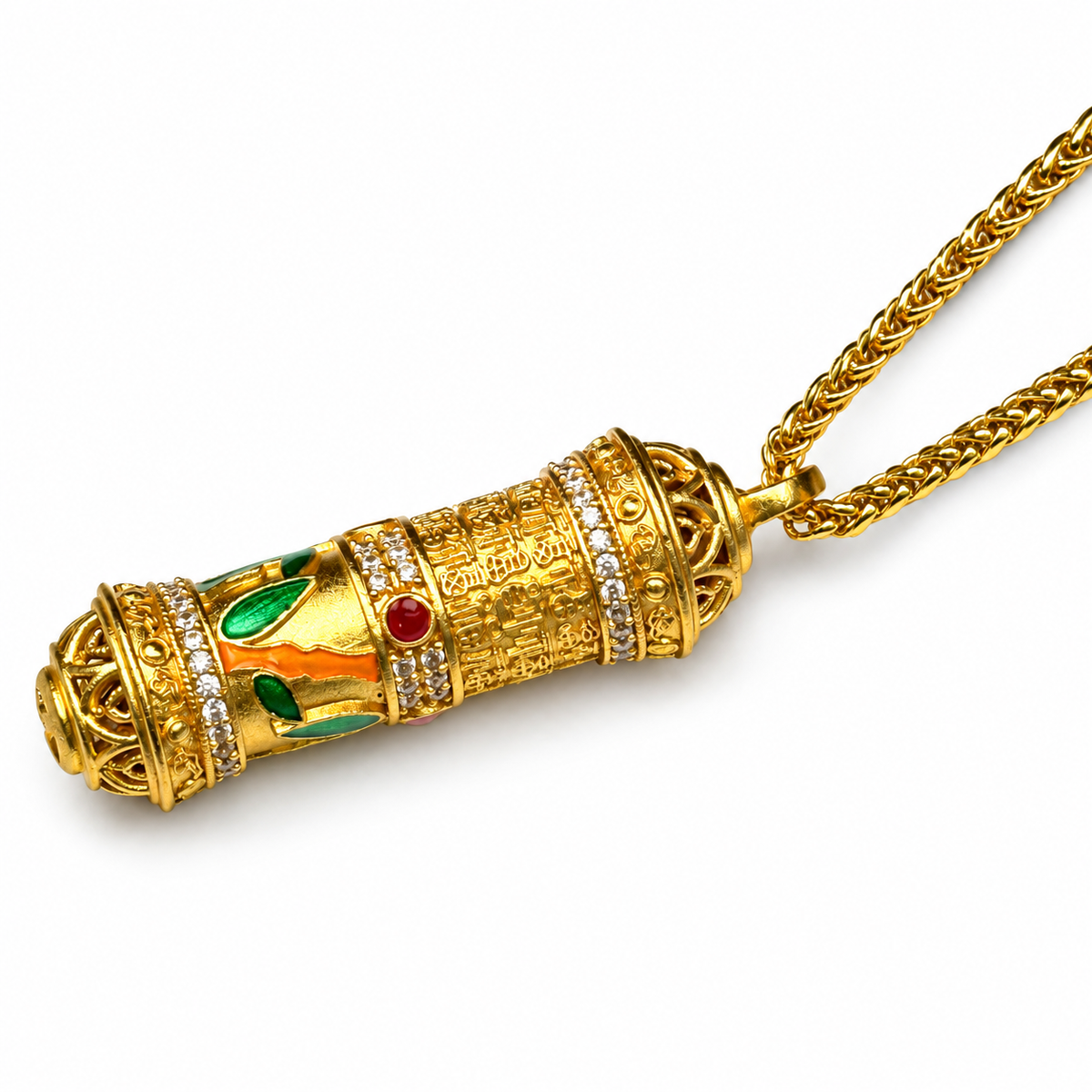 Gold-Tone Carved Cylinder Pendant — alternate view