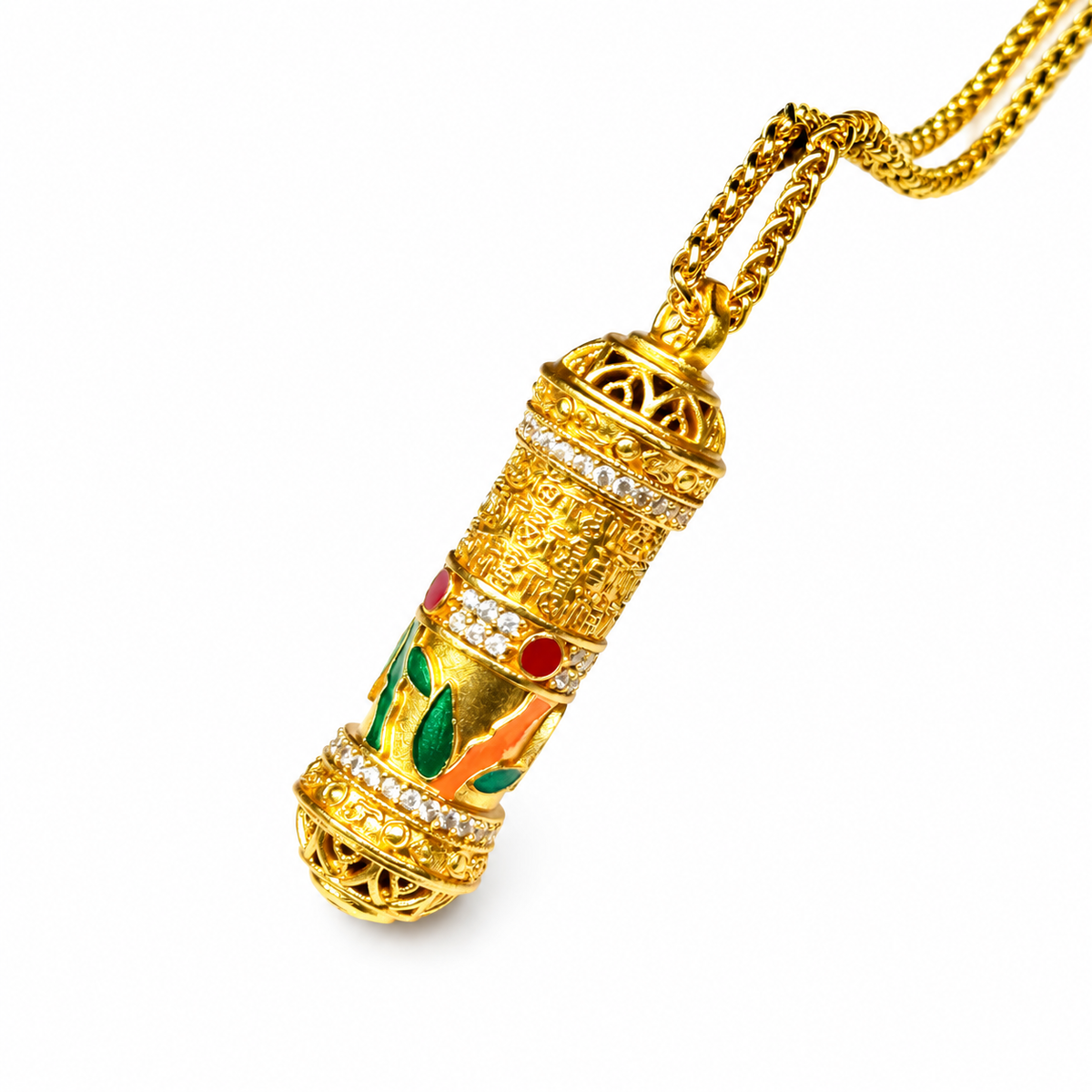 Gold-Tone Carved Cylinder Pendant — detail view