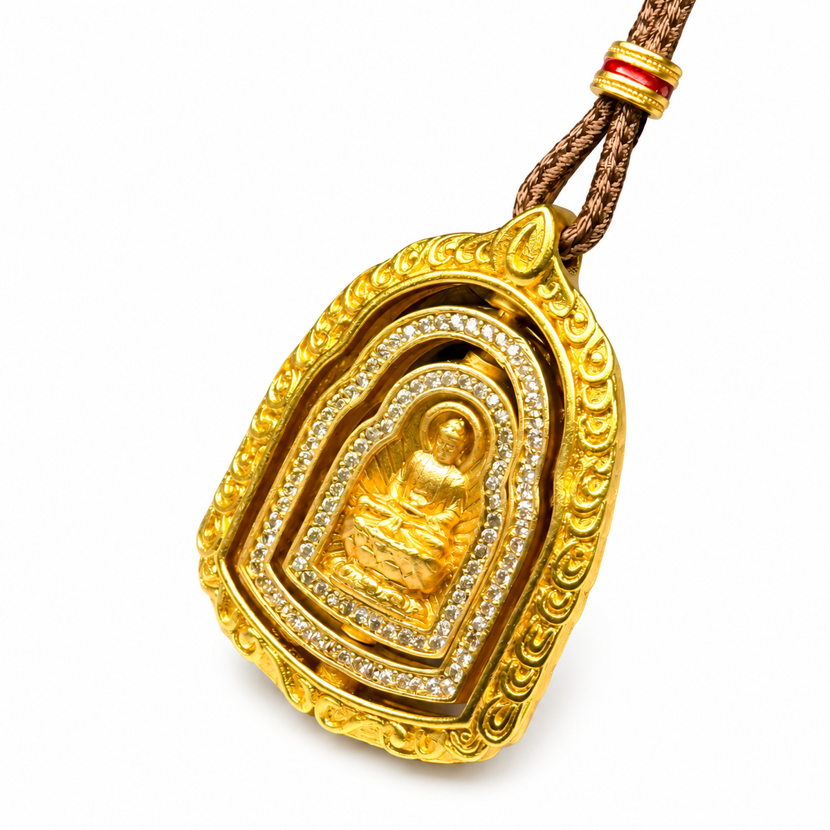 Gold-Tone Rotating Buddha Shrine Pendant — detail view