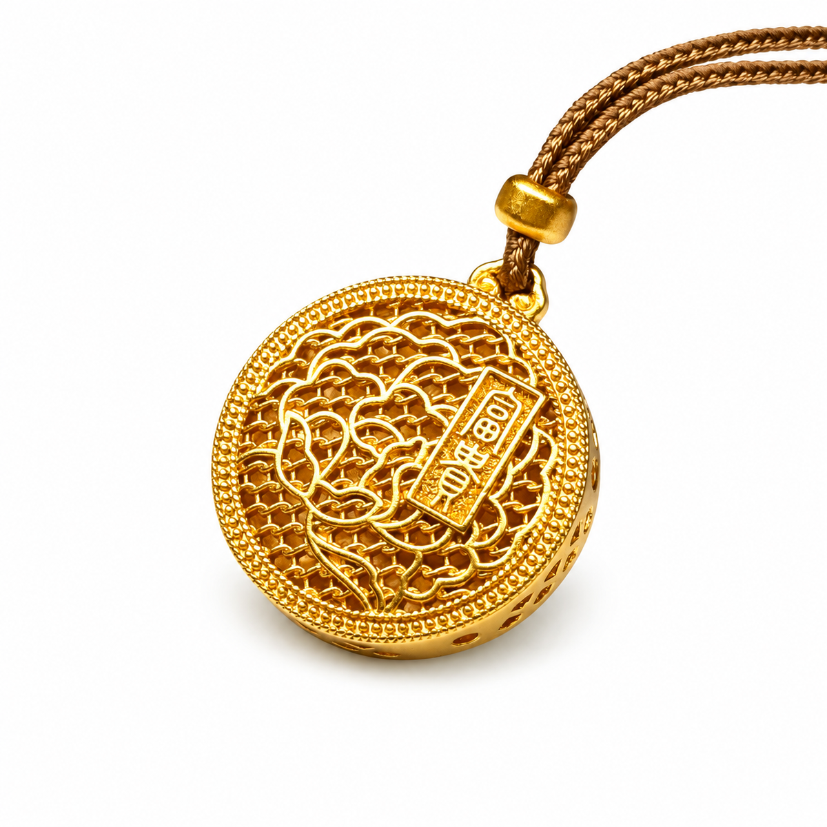 Gold-Tone Peony Relief Pendant — alternate view