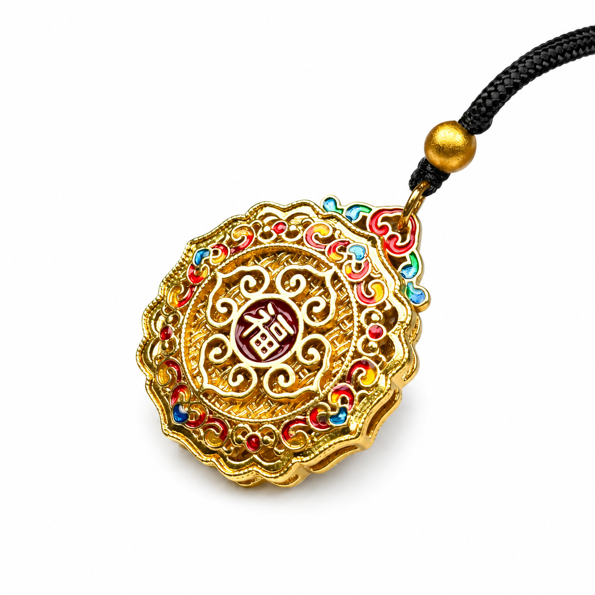 Reversible Enamel Lotus Amulet Pendant — alternate view