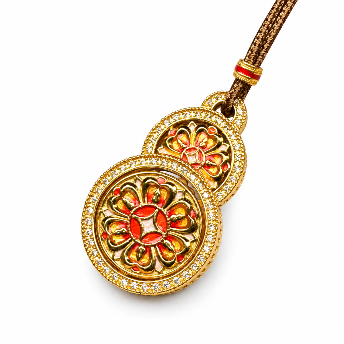 Enamel Gourd and Lotus Pendant — detail view