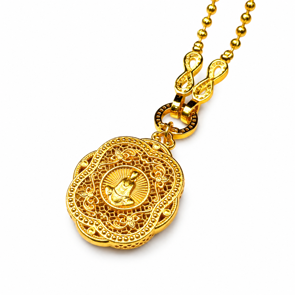 Reversible Buddha and Lotus Pendant — detail view