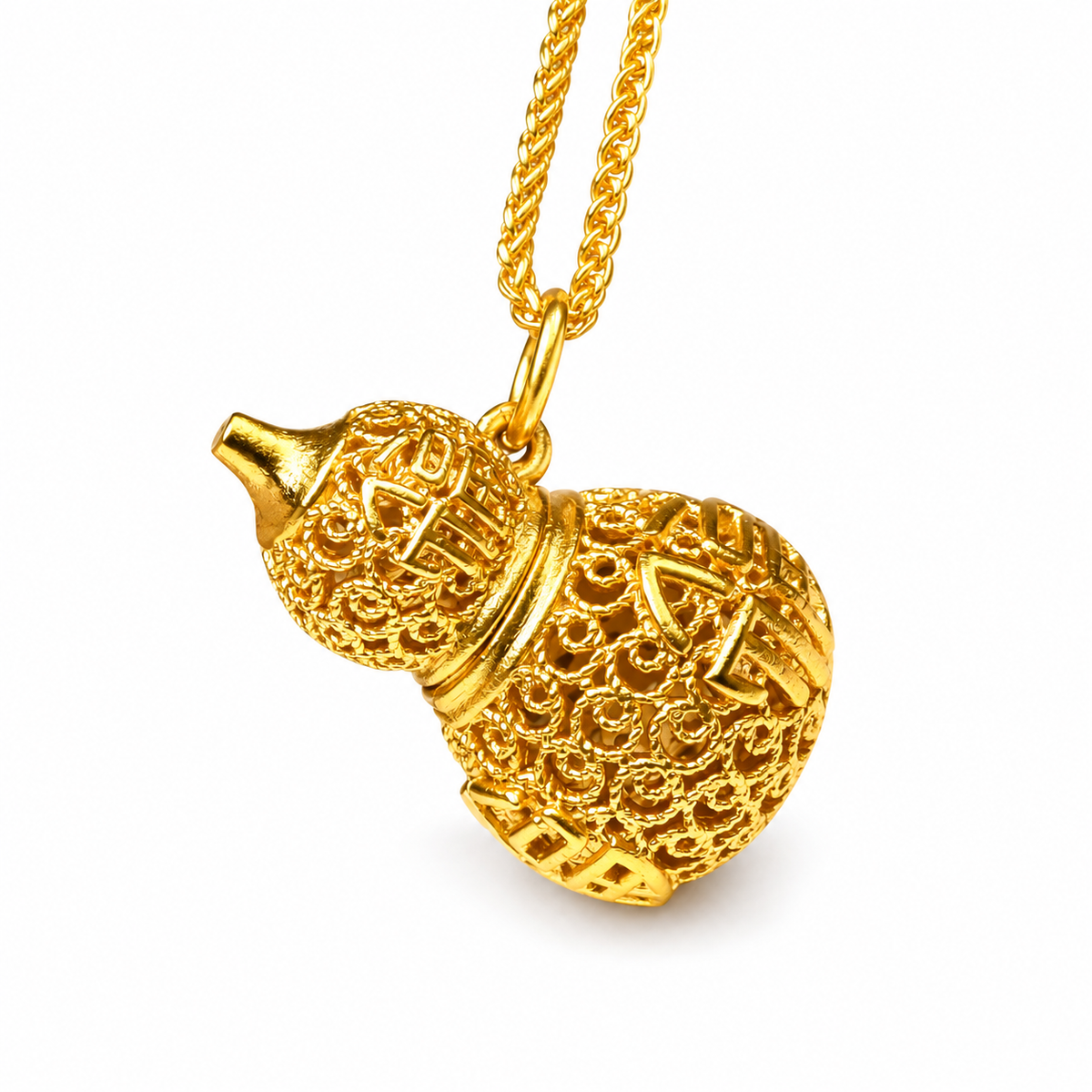 Openwork Gold-Tone Gourd Pendant — detail view