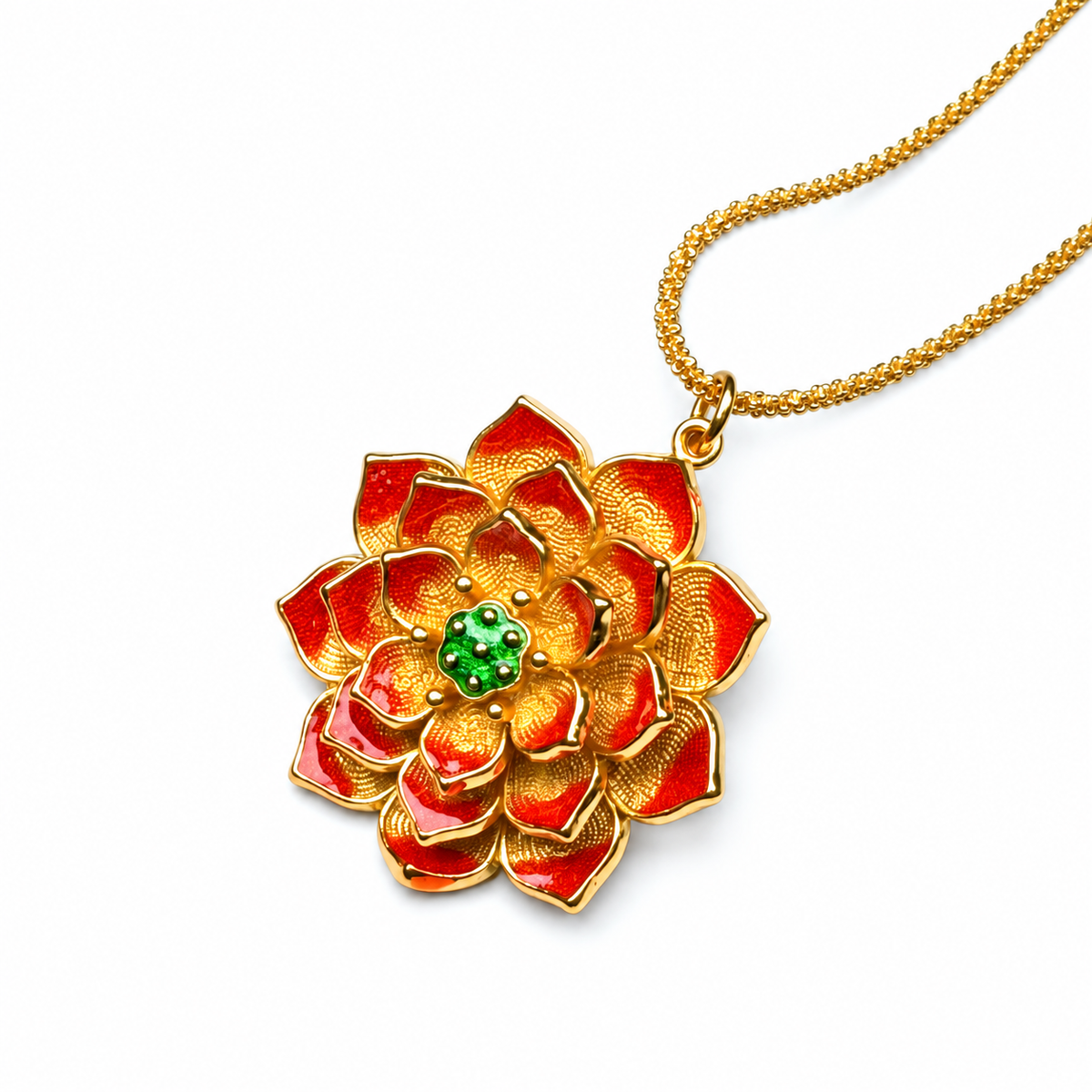 Layered Red Lotus Pendant — alternate view