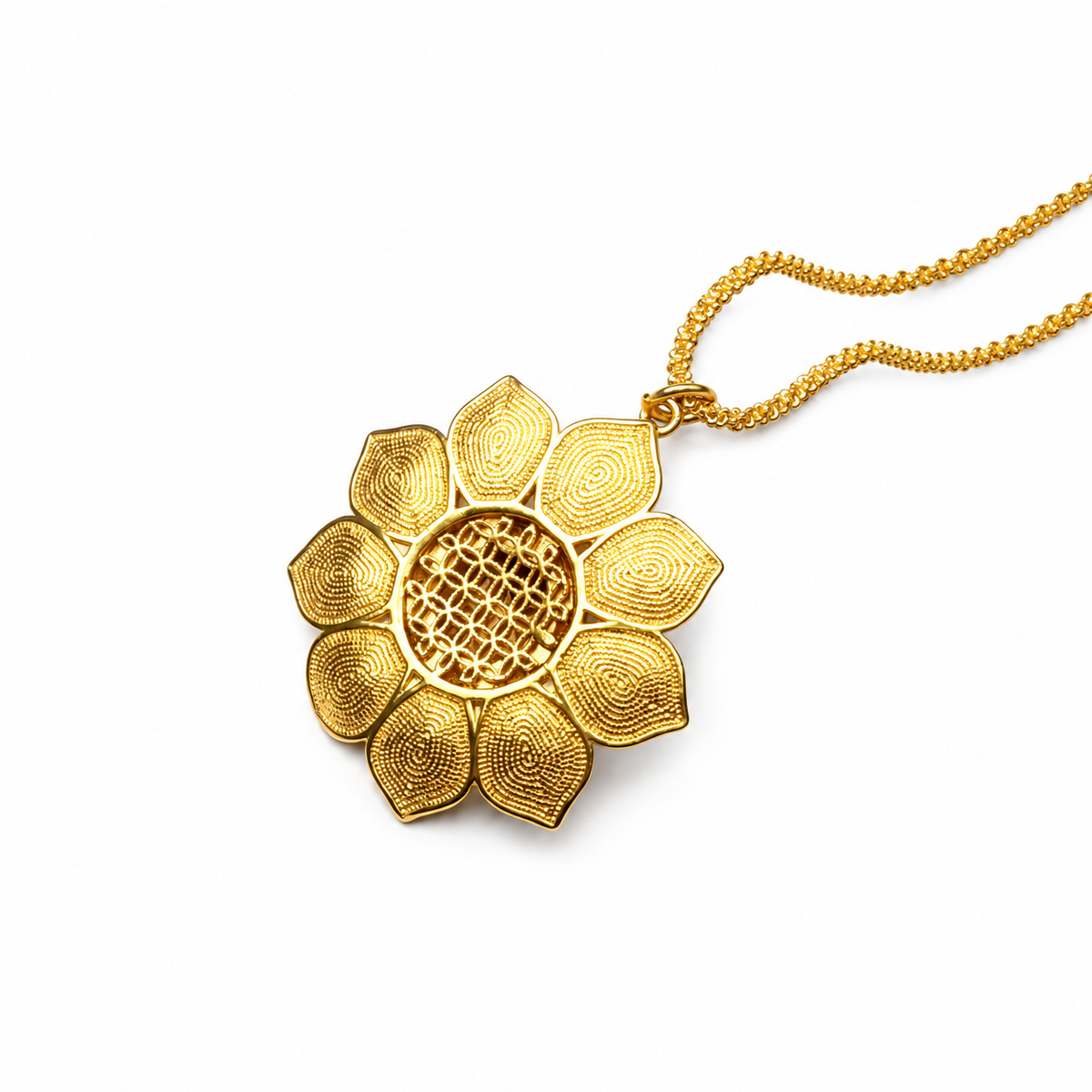 Layered Red Lotus Pendant — detail view