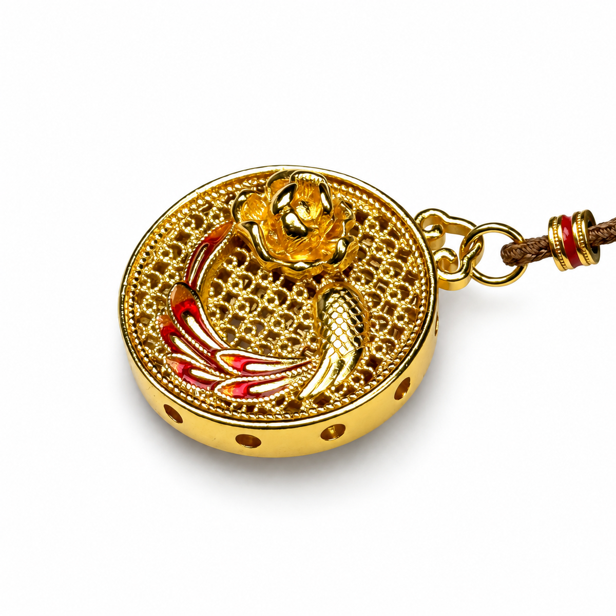 Reversible Koi and Filigree Lotus Pendant — alternate view