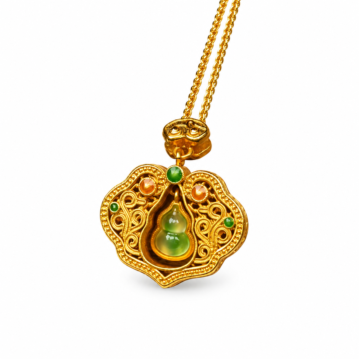 Ruyi Lock Pendant with Green Gourd — alternate view