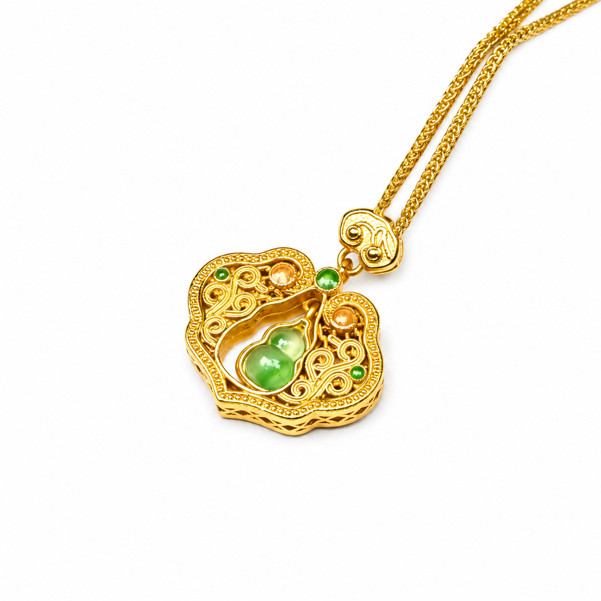 Ruyi Lock Pendant with Green Gourd — detail view