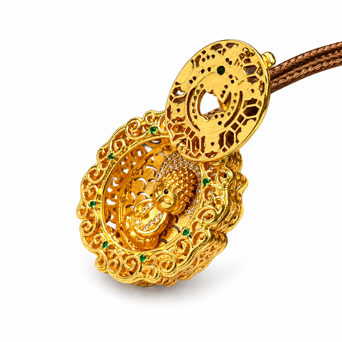 Round Gold-Tone Buddha Locket — detail view