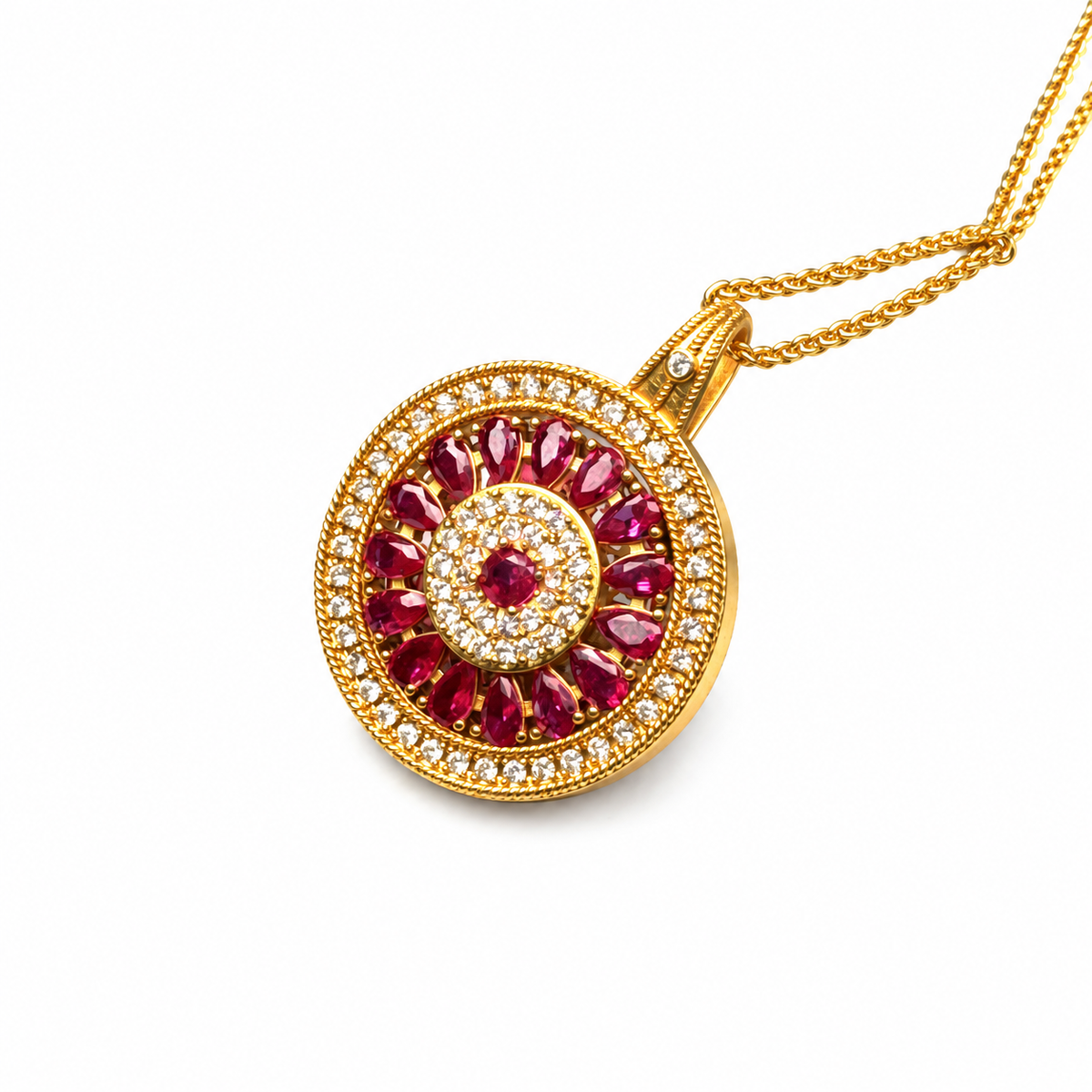 Round Gold-Tone Dharma Wheel Pendant — alternate view