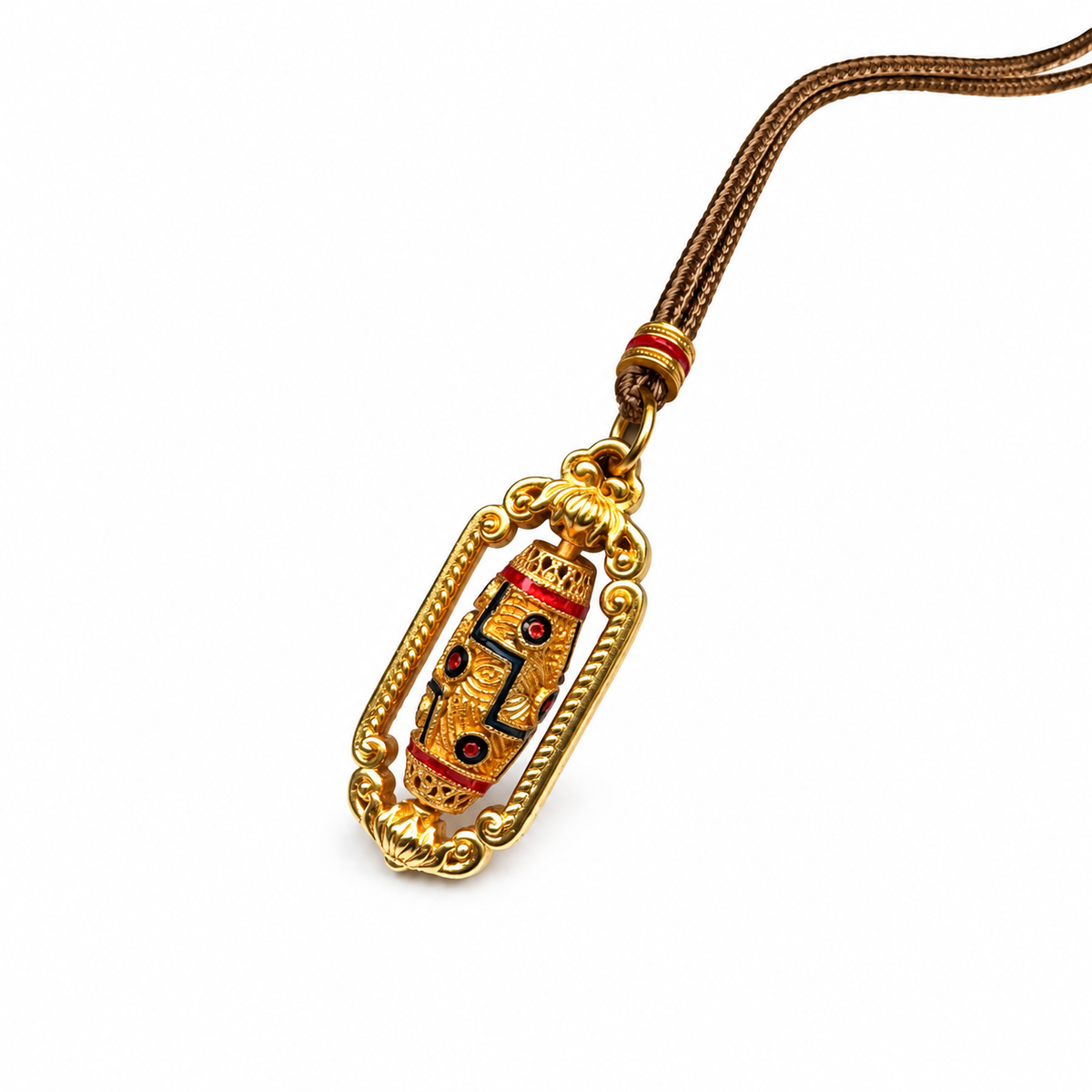 Gold-Tone Dzi-Style Prayer Wheel Pendant — alternate view