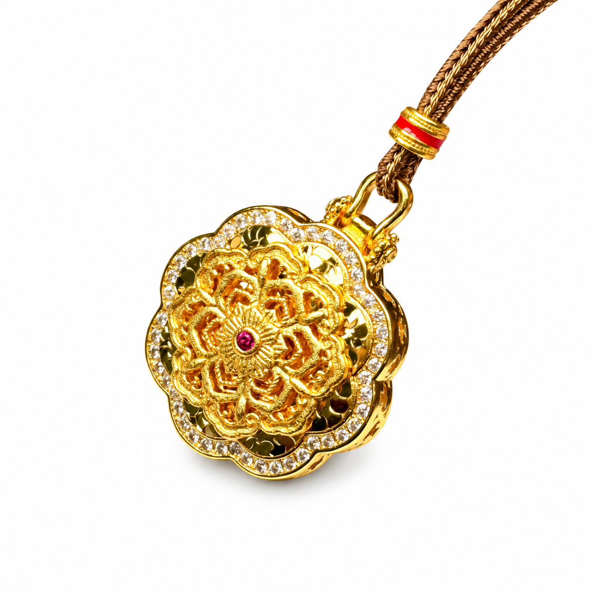 Reversible Lotus Mandala Spinner Pendant — alternate view