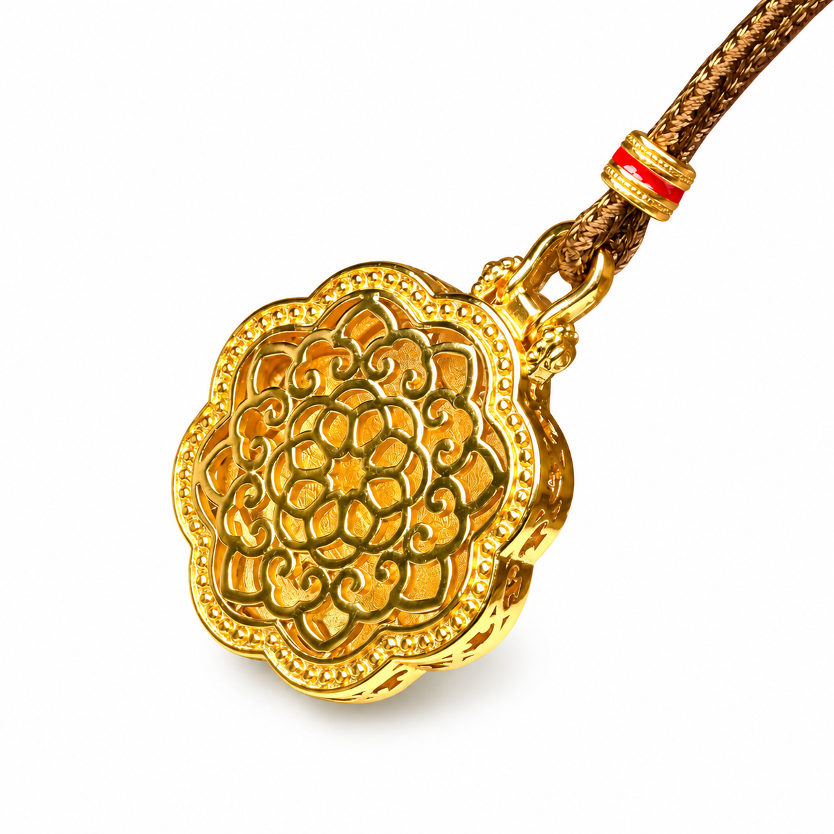 Reversible Lotus Mandala Spinner Pendant — detail view