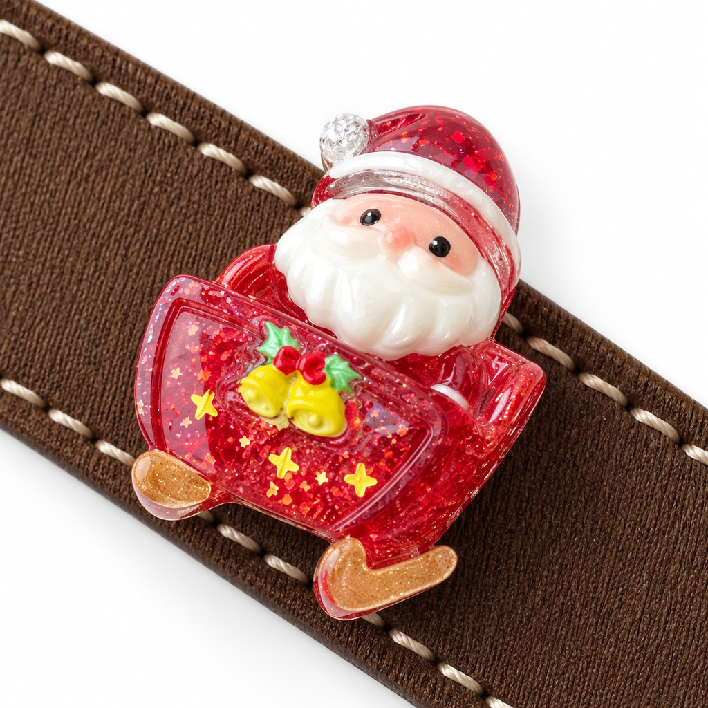 Santa Evergreen Sleigh Beaded Pet Collar - central decorative accent detail