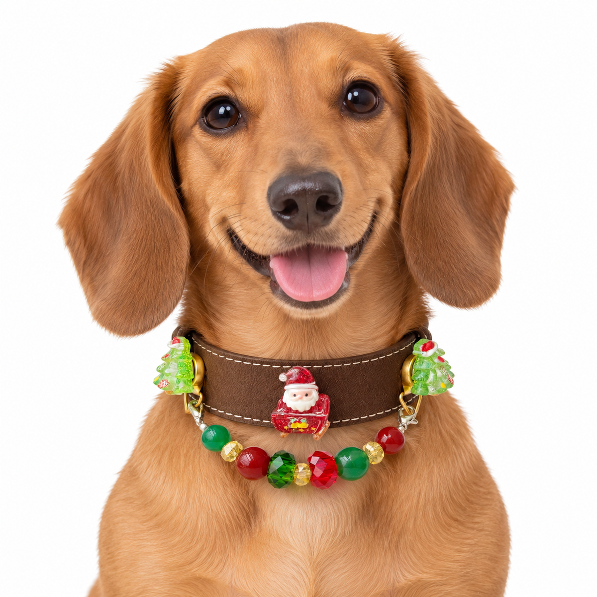 Santa Evergreen Sleigh Beaded Pet Collar - AI pet wearing styling illustration