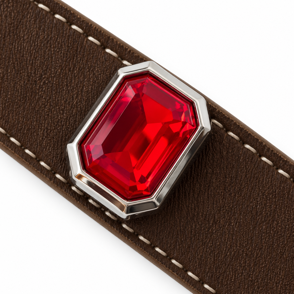 Scarlet Champagne Crest Beaded Pet Collar - central decorative accent detail