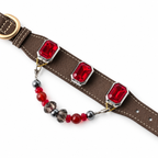 Scarlet Mocha Facet Beaded Pet Collar - bead and strap detail