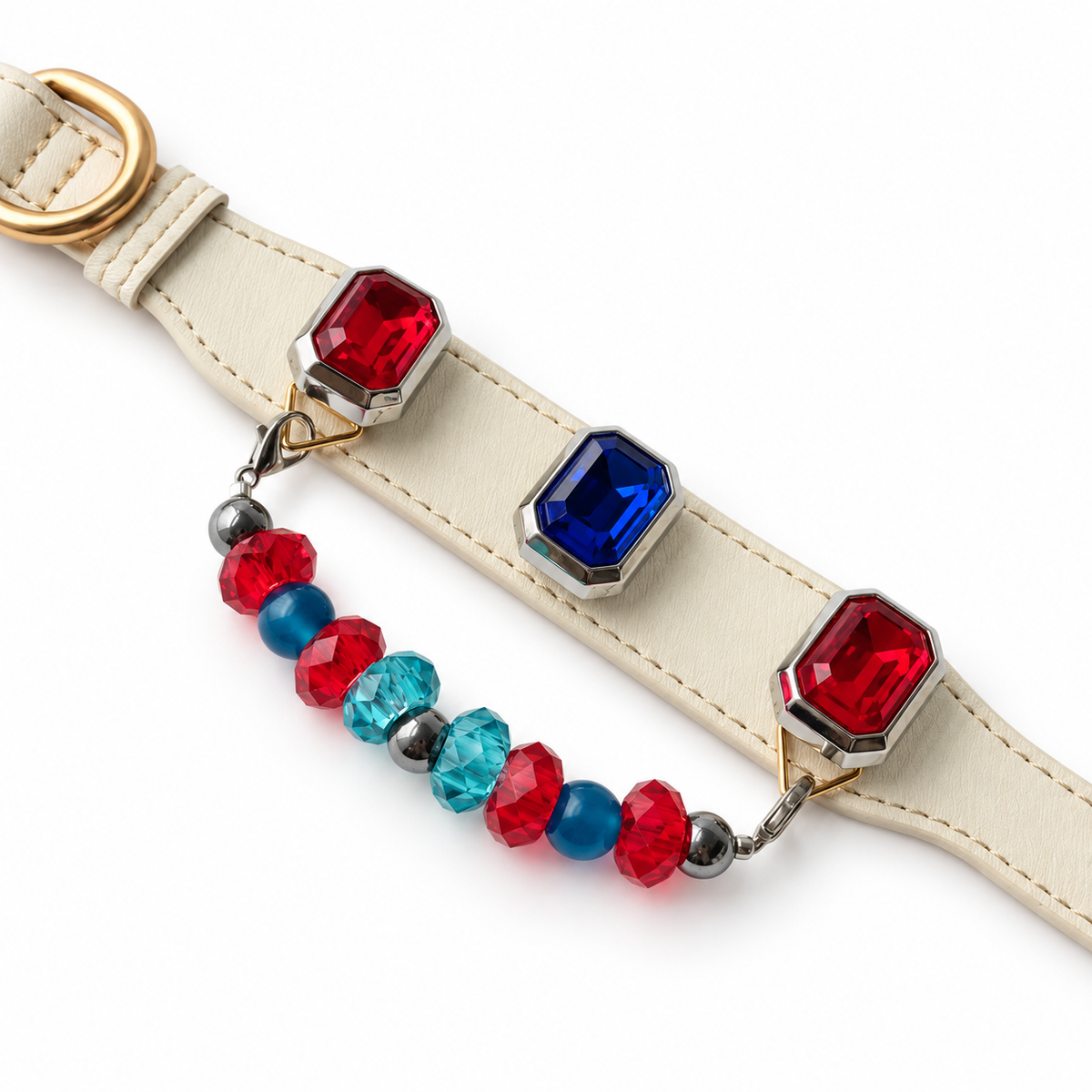 Scarlet Ocean Facet Beaded Pet Collar - flat lay view