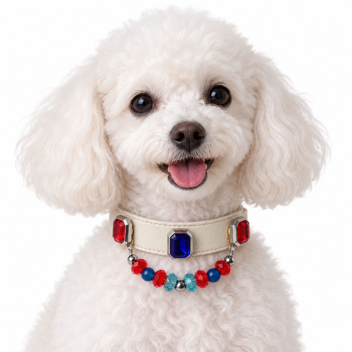 Scarlet Ocean Facet Beaded Pet Collar - AI pet wearing styling illustration