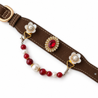 Scarlet Pearl Crest Beaded Pet Collar - flat lay view