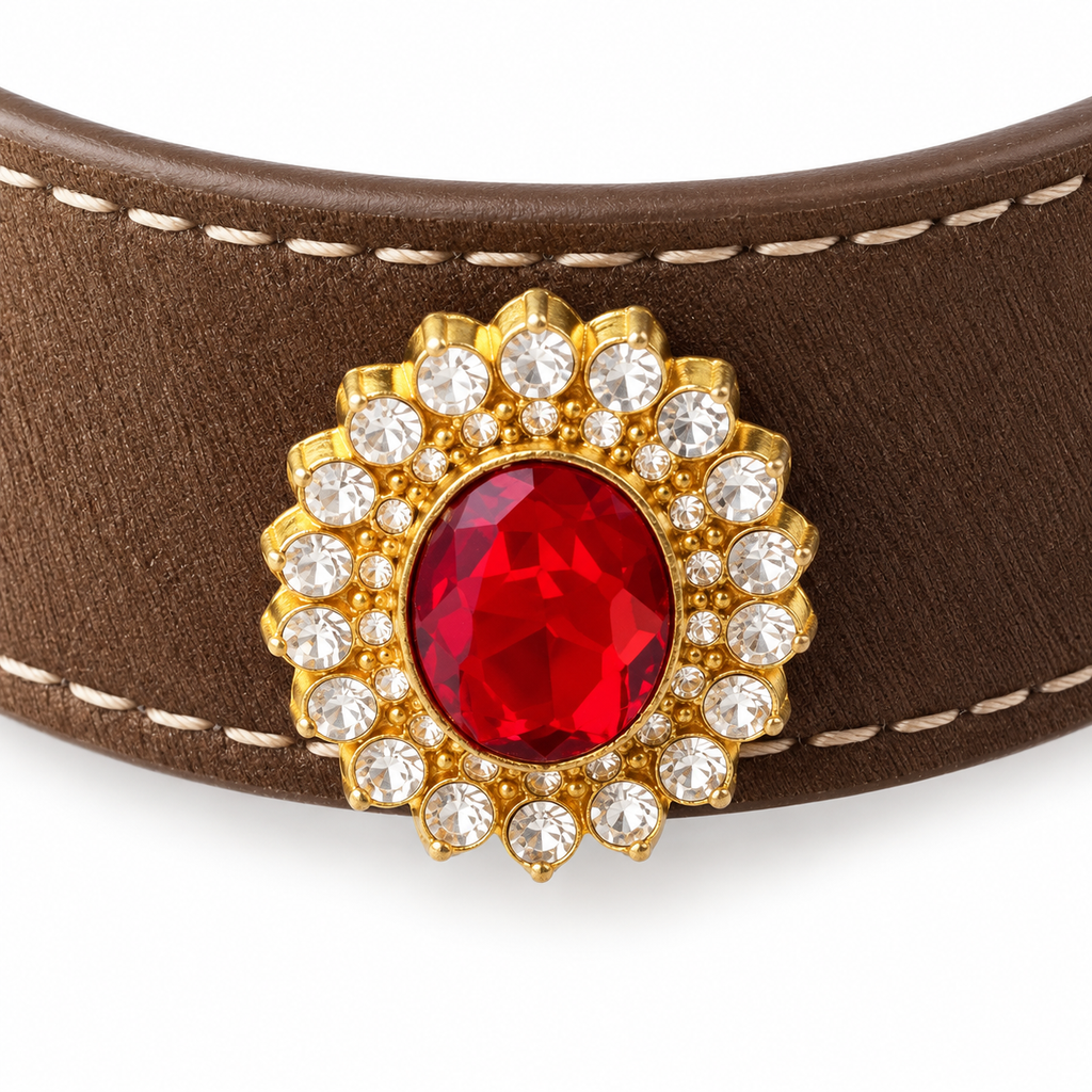 Scarlet Pearl Crest Beaded Pet Collar - central decorative accent detail
