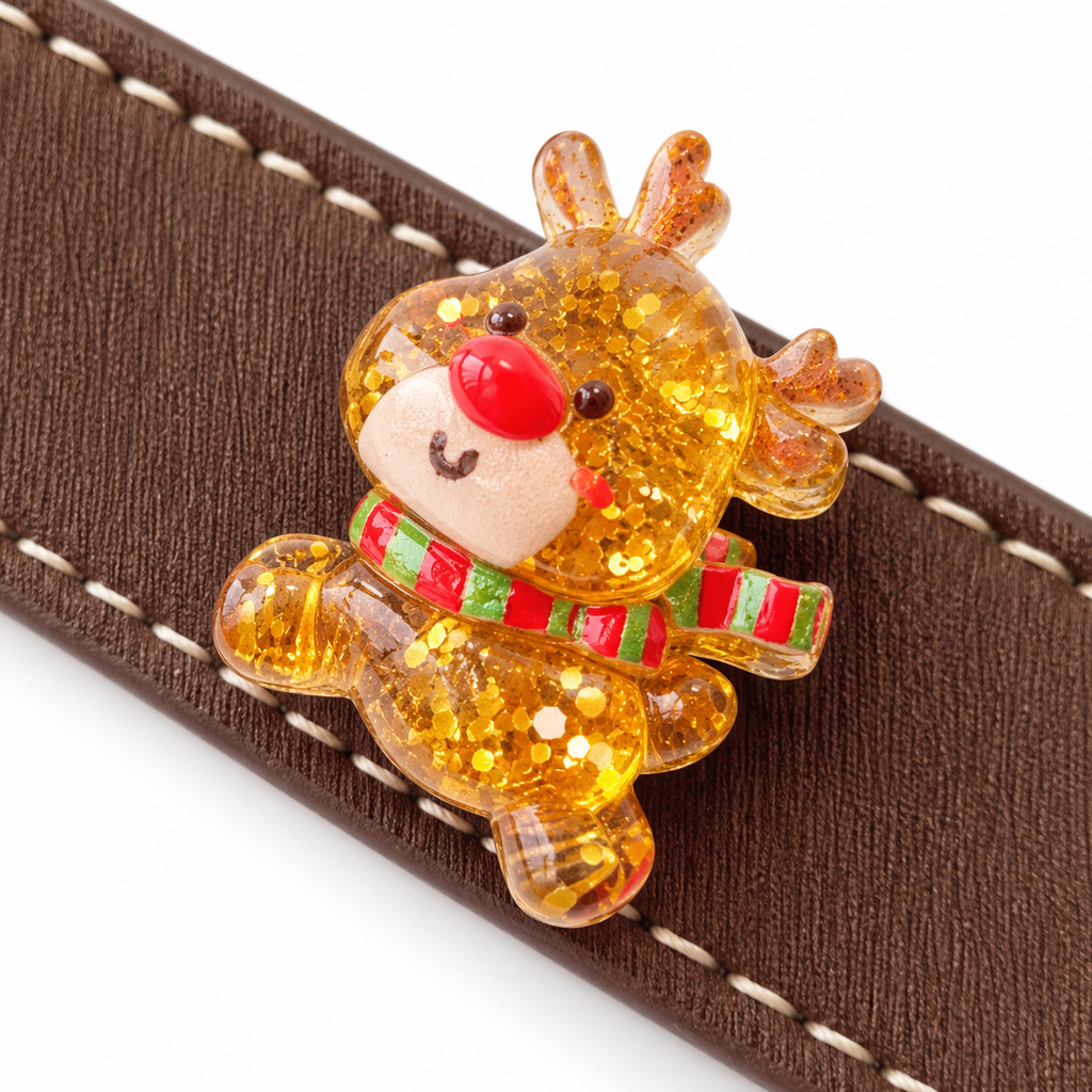 Scarlet Reindeer Cocoa Beaded Pet Collar - central decorative accent detail