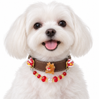 Scarlet Reindeer Cocoa Beaded Pet Collar - AI pet wearing styling illustration