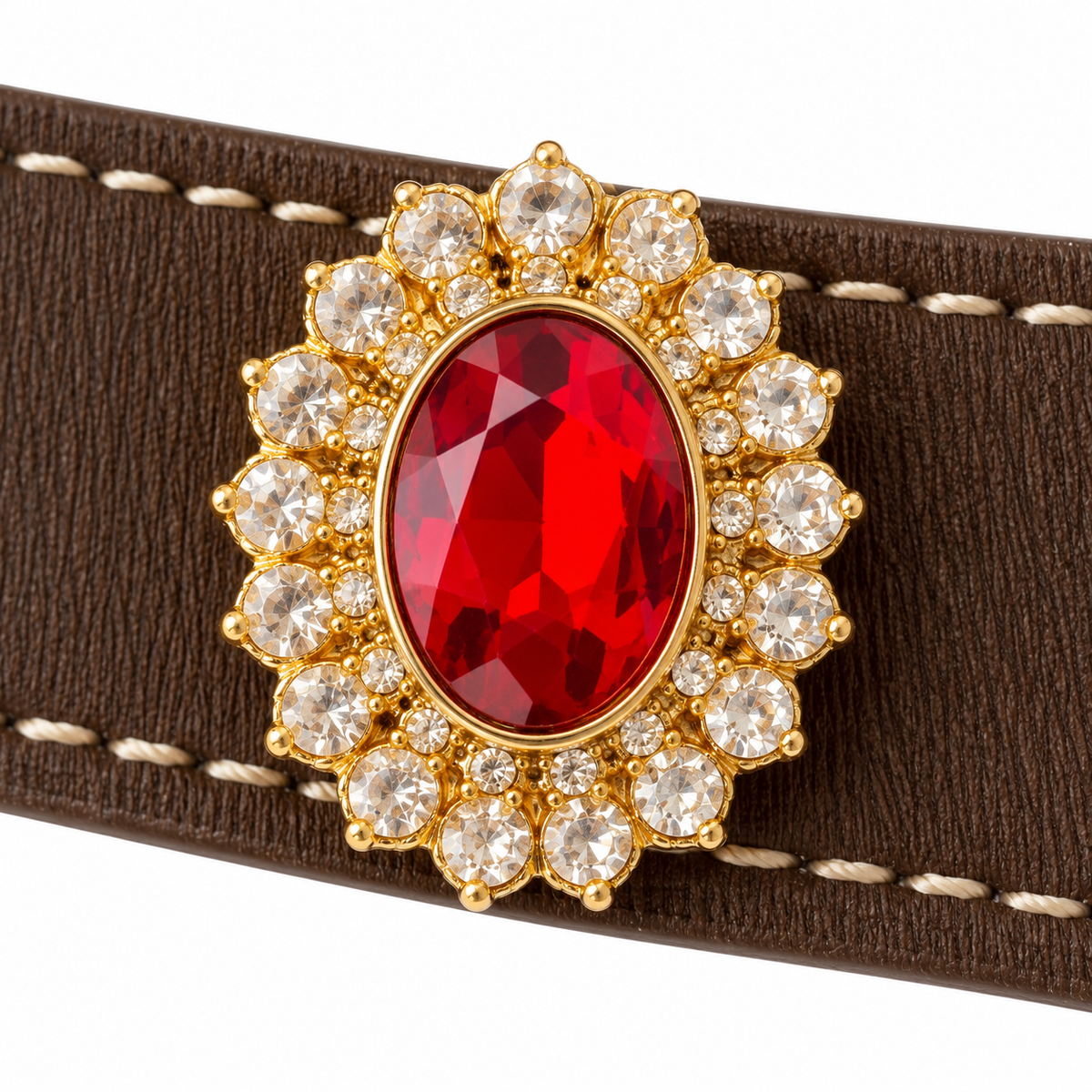 Scarlet River Crest Beaded Pet Collar - central decorative accent detail
