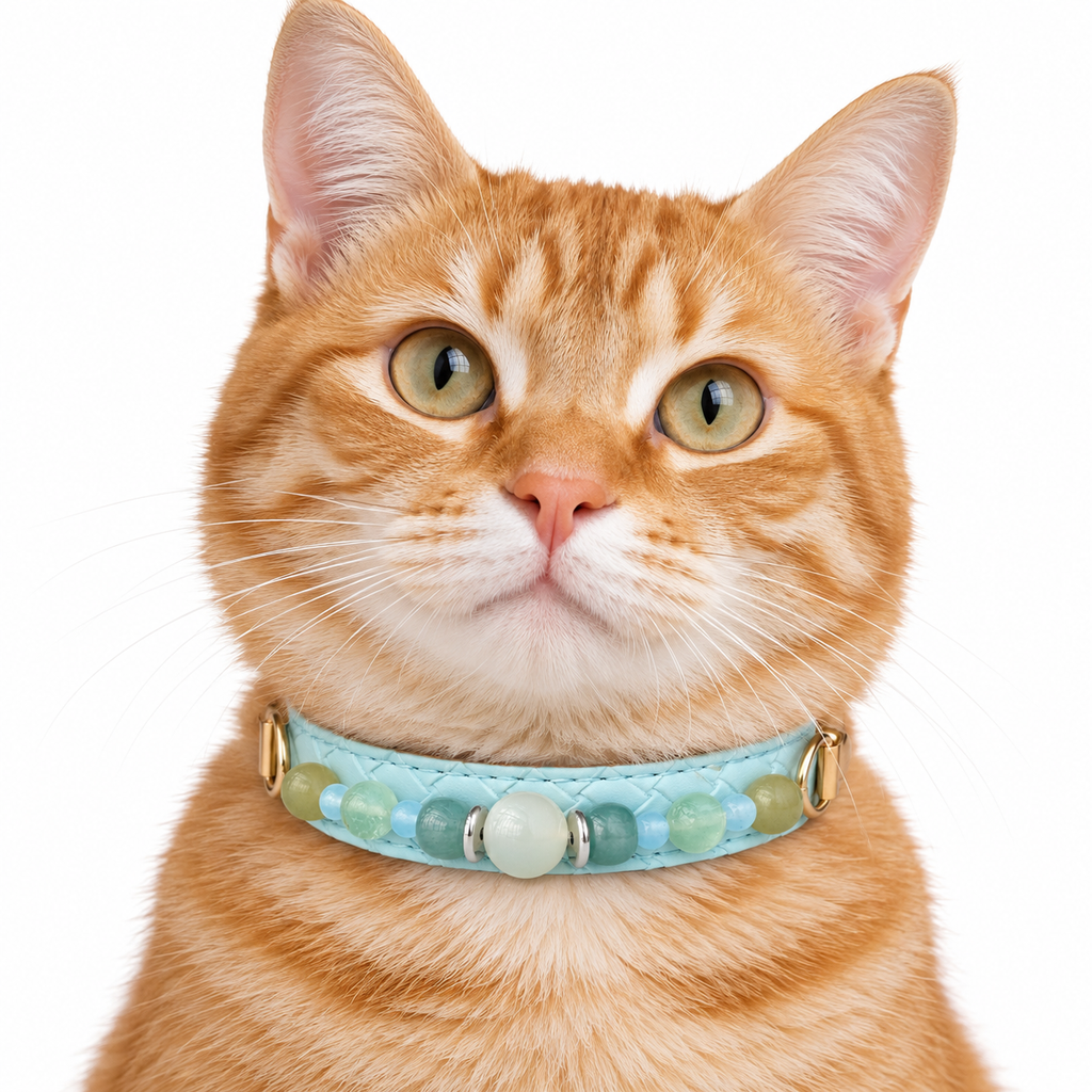 Seafoam Moon Beaded Pet Collar - AI pet wearing styling illustration