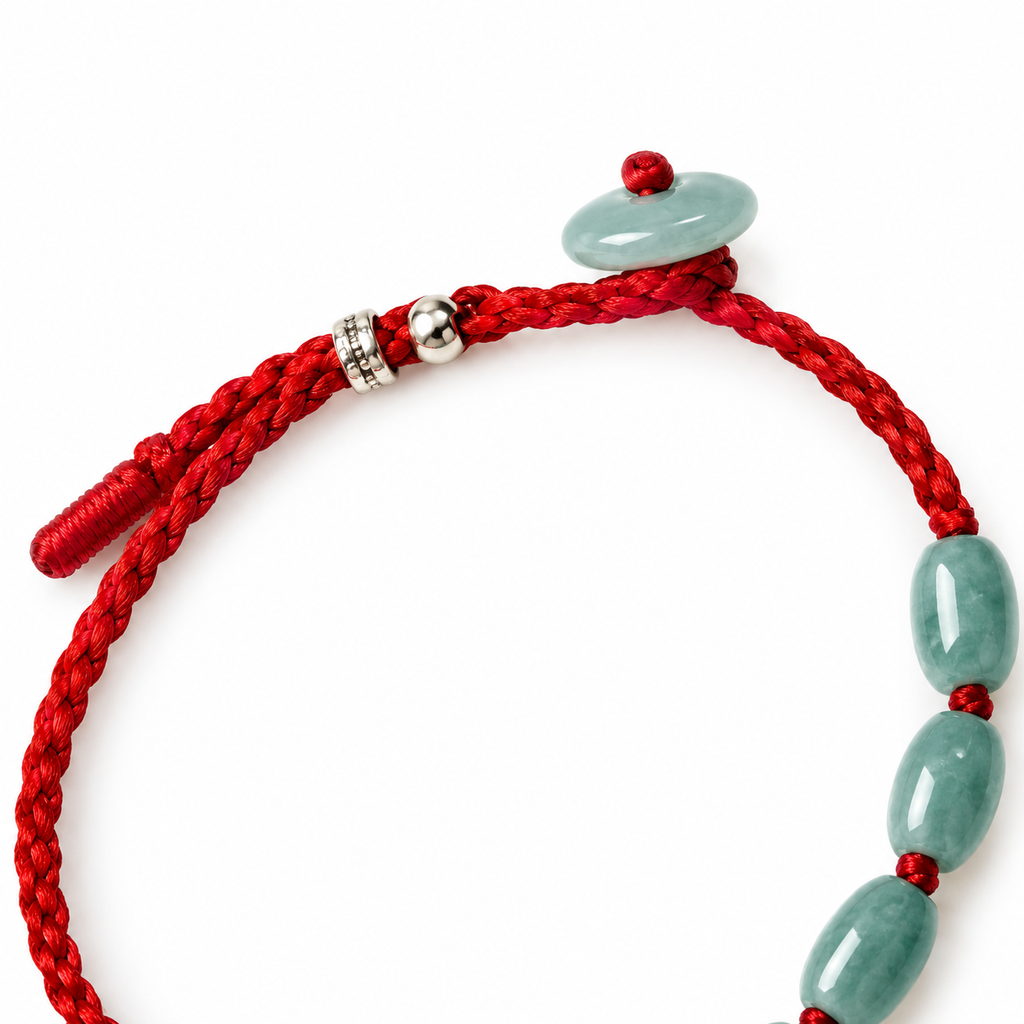 Seven Oval Bead Red Cord Bracelet - cord and bead detail on white