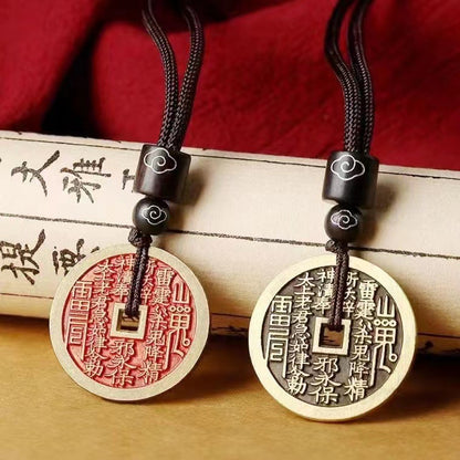 Authentic Taoist Bagua Coin Pendant | Cinnabar Brass Protection Amulet Necklace