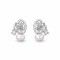 Silver Tone Rose Pearl Stud Earrings - pair view