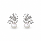 Silver Tone Rose Pearl Stud Earrings - pair view