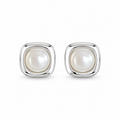 Silver Tone Square Pearl Stud Earrings - pair view