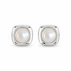 Silver Tone Square Pearl Stud Earrings - pair view