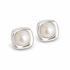 Silver Tone Square Pearl Stud Earrings - alternate view