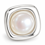 Silver Tone Square Pearl Stud Earrings - close detail