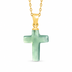 Small Blue Green Cross Pendant Necklace — chain front view