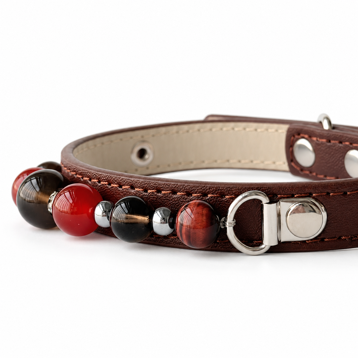 Smoky Ember Beaded Pet Collar - bead and strap detail
