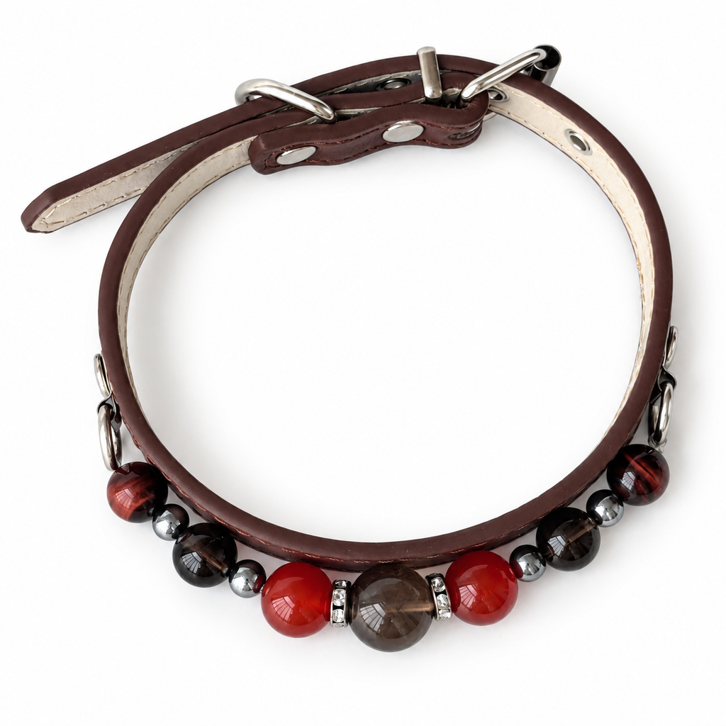 Smoky Ember Beaded Pet Collar - overhead view