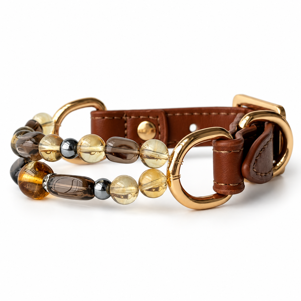 Smoky Honey Arc Beaded Pet Collar - bead and strap detail