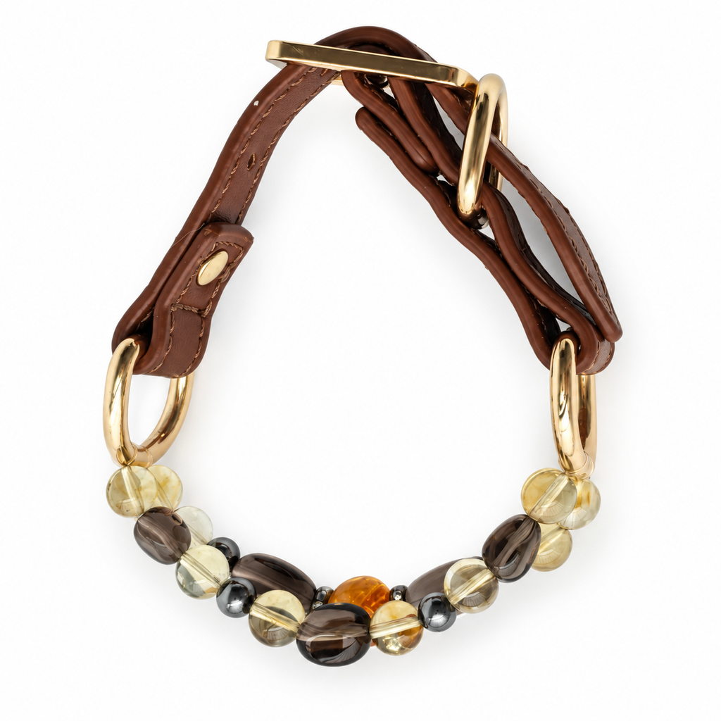 Smoky Honey Arc Beaded Pet Collar - overhead view