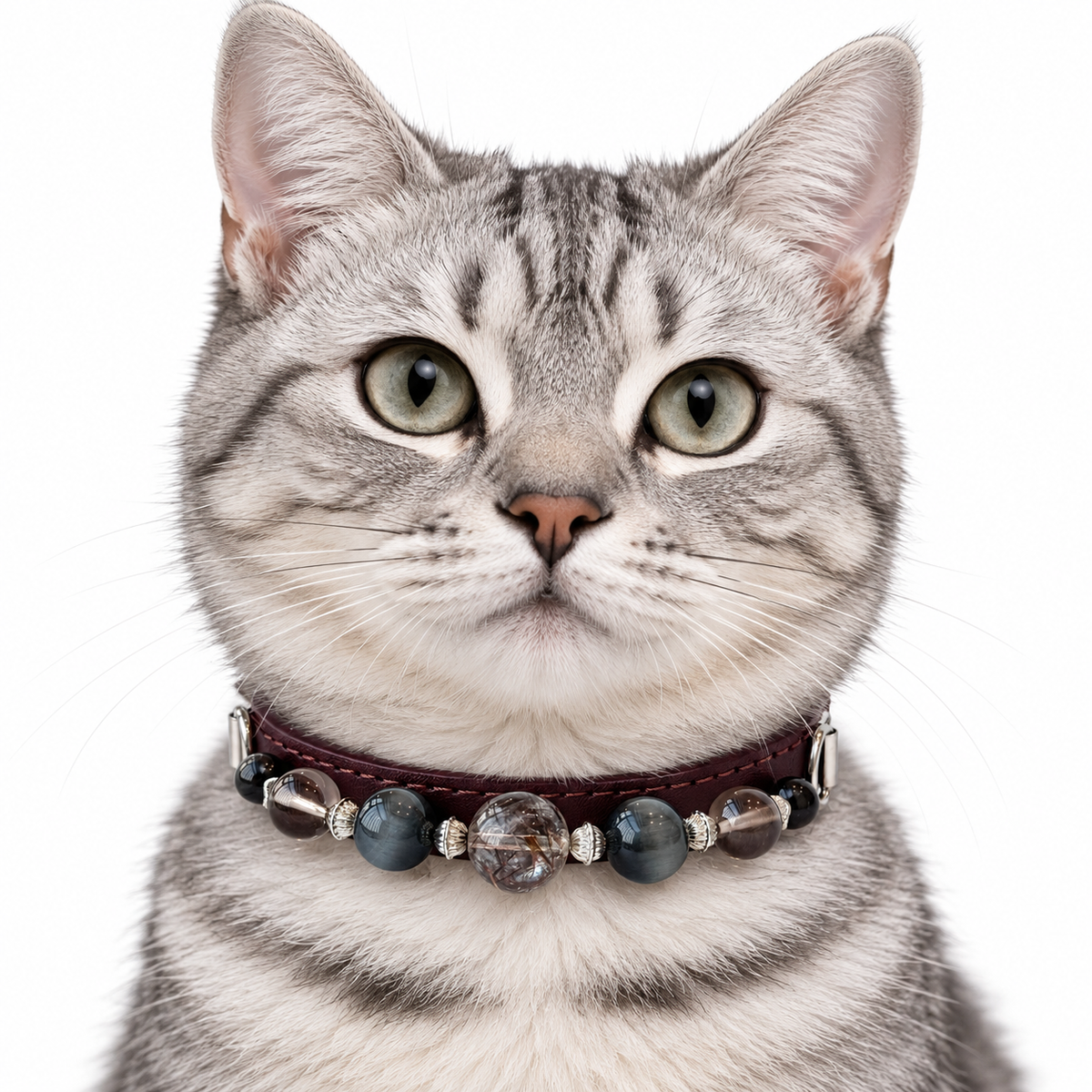 Smoky Nocturne Beaded Pet Collar - AI pet wearing styling illustration