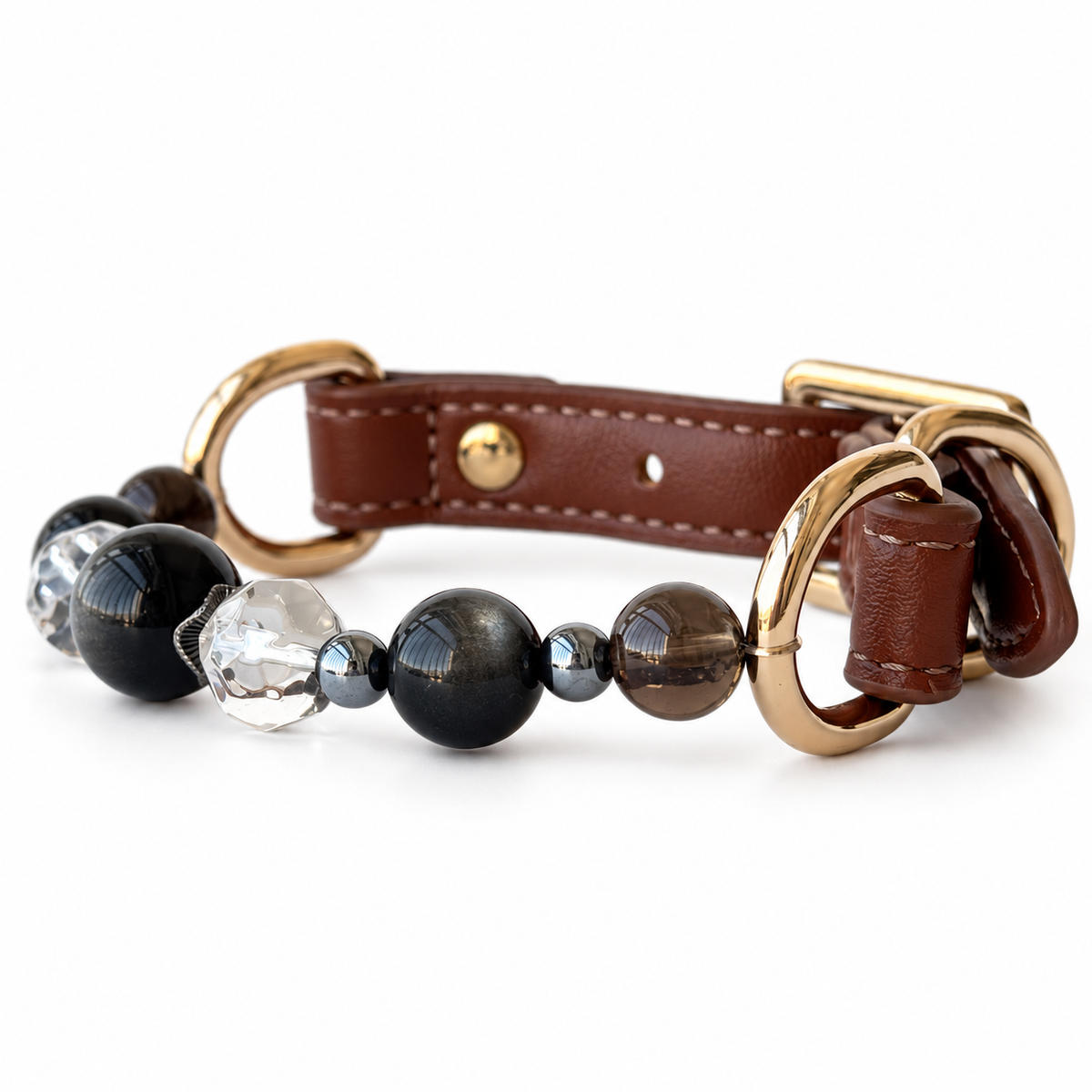 Smoky Prism Beaded Pet Collar - bead and strap detail