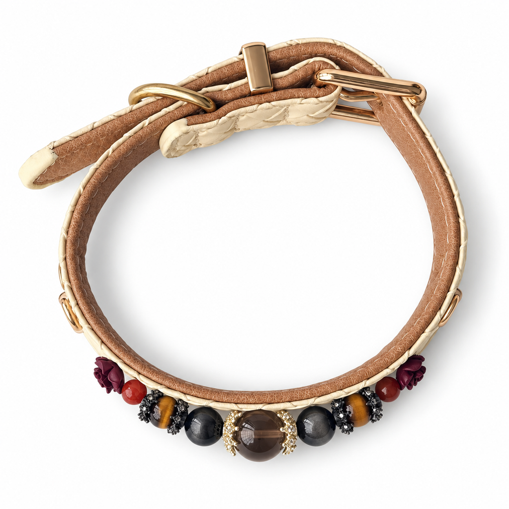 Smoky Rose Beaded Pet Collar - overhead view